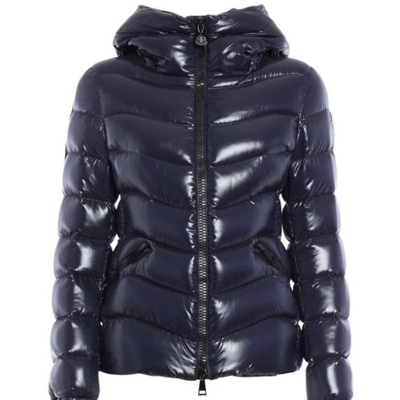 Moncler Jackets & Blazers - Moncler Anthia Navy Hooded Down Puffer Jacket